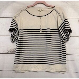 Max Studio London Striped Boatneck Knit Top Navy Cream 3705S71 Womens Small NWT‎